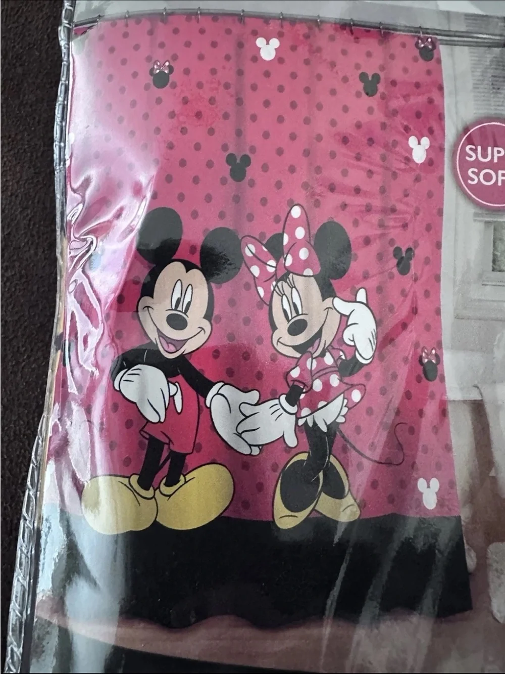 Disney Mickey Mouse & Friends Pink Shower Curtain with Black Accents